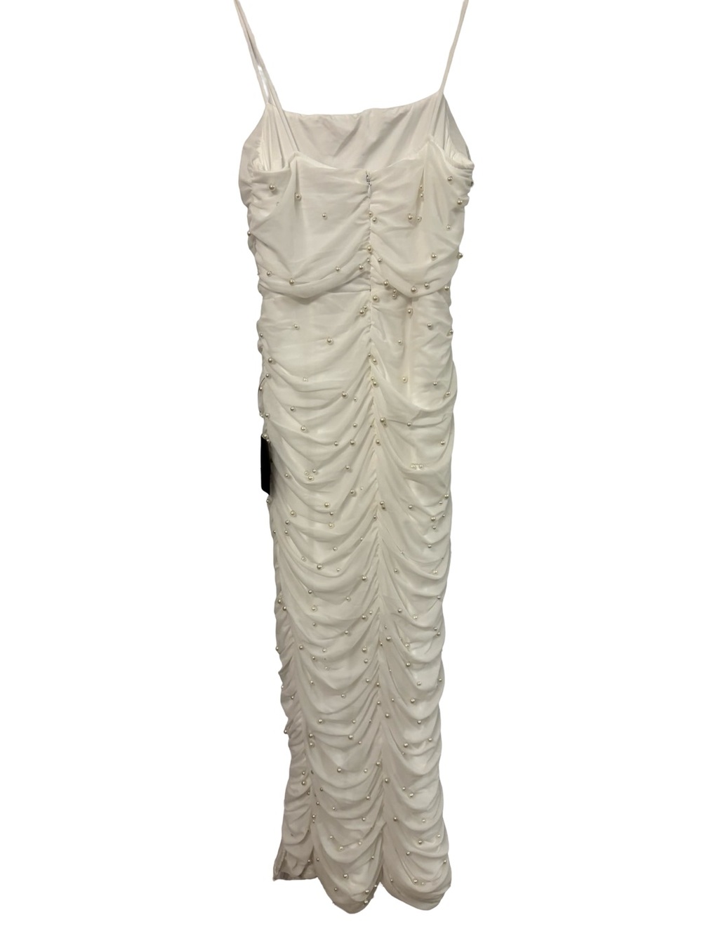 Lulu's Ivory Pearl-Embellished Ruched Maxi Slip Dress